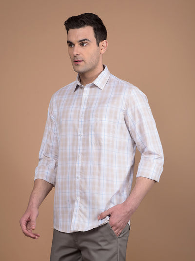 Beige Checked 100% Cotton Shirt-Men Shirts-Crimsoune Club