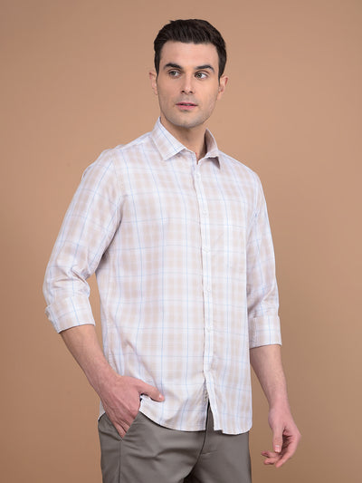 Beige Checked 100% Cotton Shirt-Men Shirts-Crimsoune Club