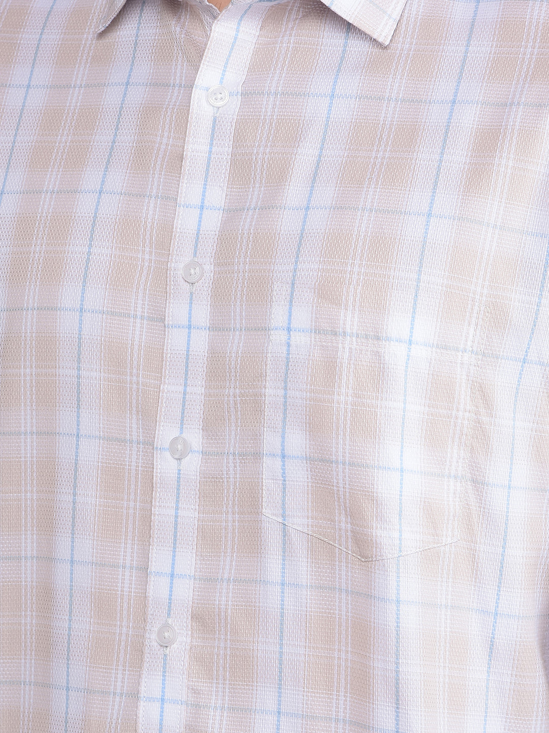 Beige Checked 100% Cotton Shirt-Men Shirts-Crimsoune Club