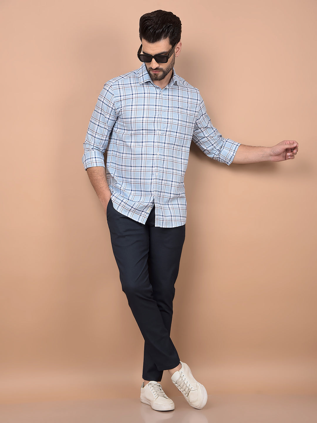 Blue Checked 100% Cotton Shirt