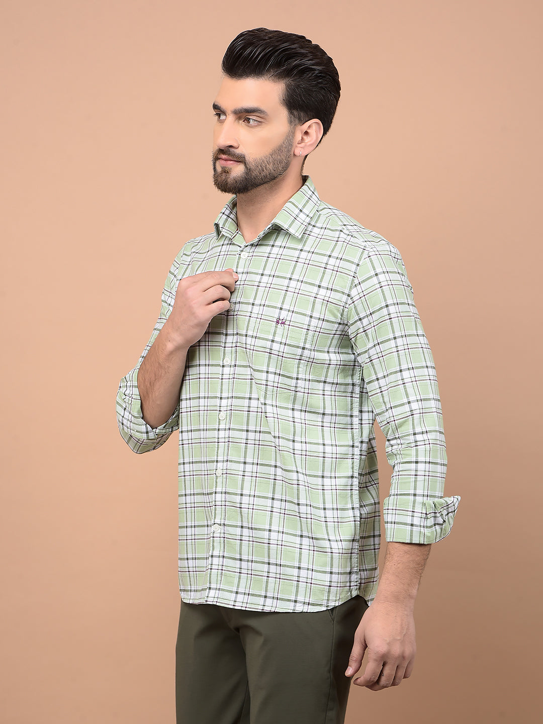 Green Checked 100% Cotton Shirt