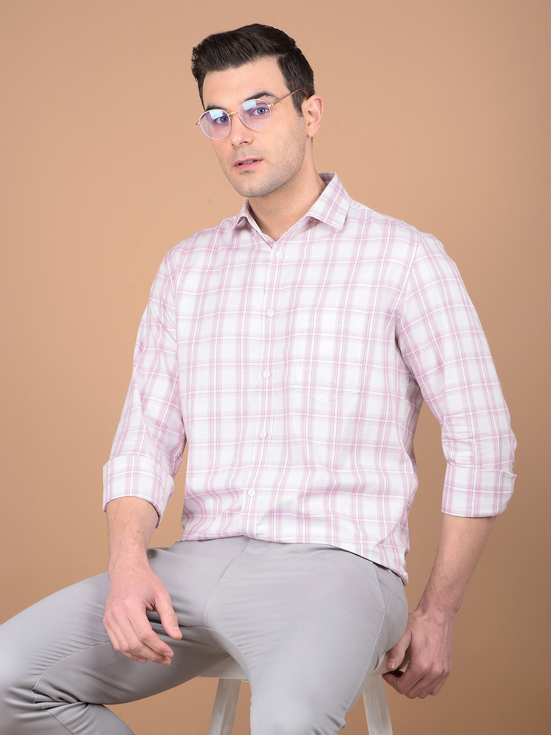 Pink Checked 100% Cotton Shirt