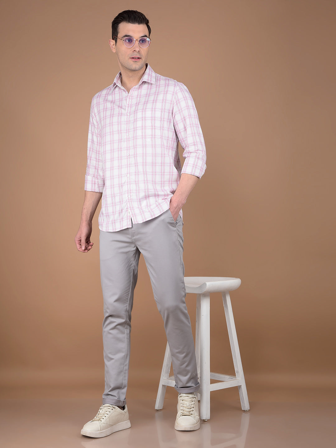 Pink Checked 100% Cotton Shirt