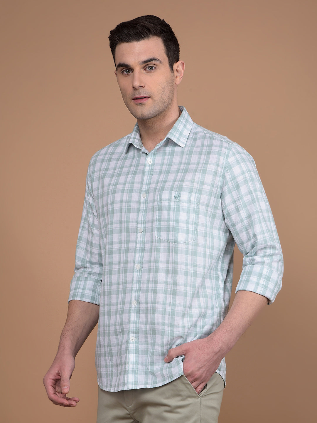 Green Checked 100% Cotton Shirt