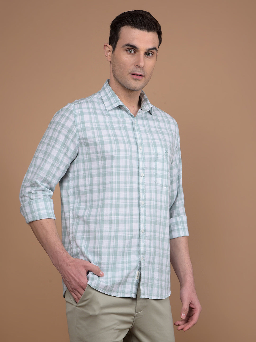 Green Checked 100% Cotton Shirt