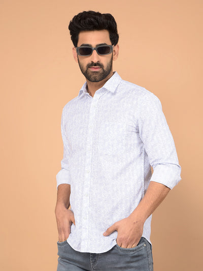 Blue Floral Print 100% Cotton Shirt-Men Shirts-Crimsoune Club