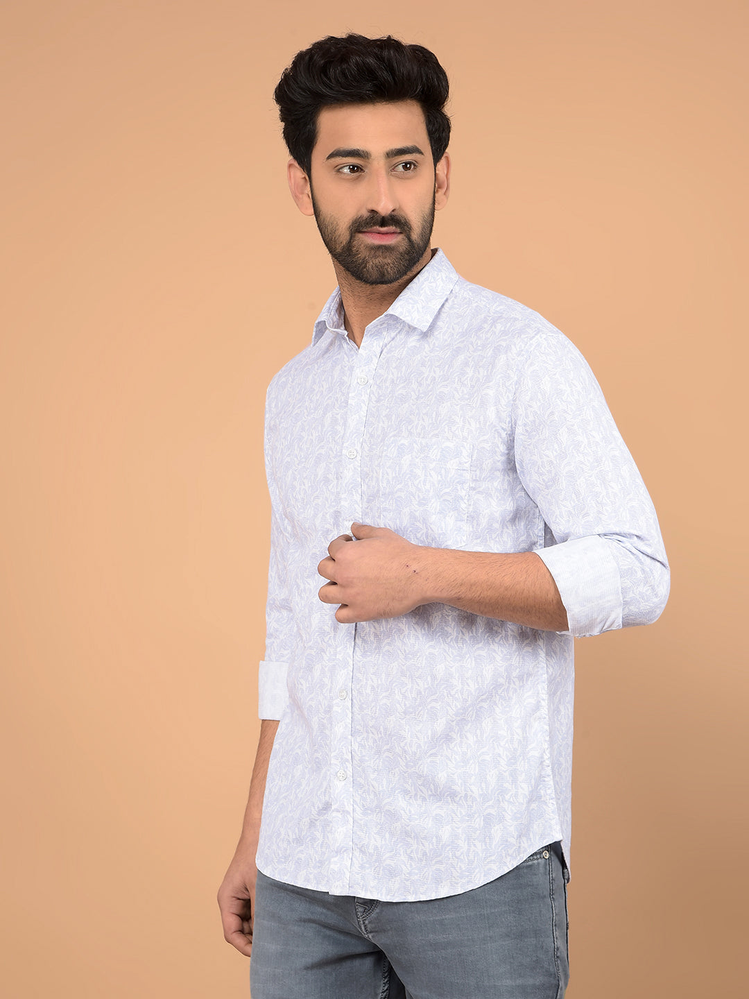 Blue Floral Print 100% Cotton Shirt-Men Shirts-Crimsoune Club