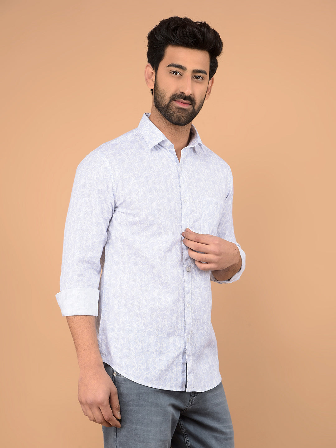 Blue Floral Print 100% Cotton Shirt-Men Shirts-Crimsoune Club