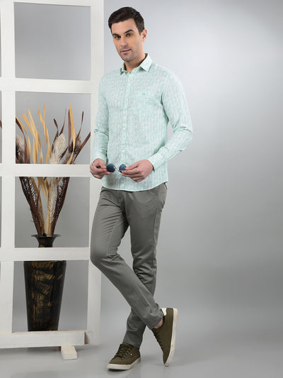 Green Floral Print 100% Cotton Shirt-Men Shirts-Crimsoune Club