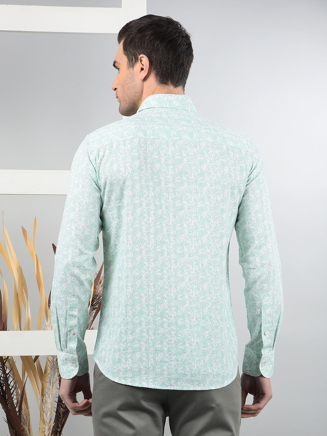 Green Floral Print 100% Cotton Shirt-Men Shirts-Crimsoune Club