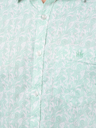 Green Floral Print 100% Cotton Shirt-Men Shirts-Crimsoune Club