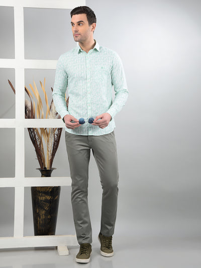 Green Floral Print 100% Cotton Shirt-Men Shirts-Crimsoune Club