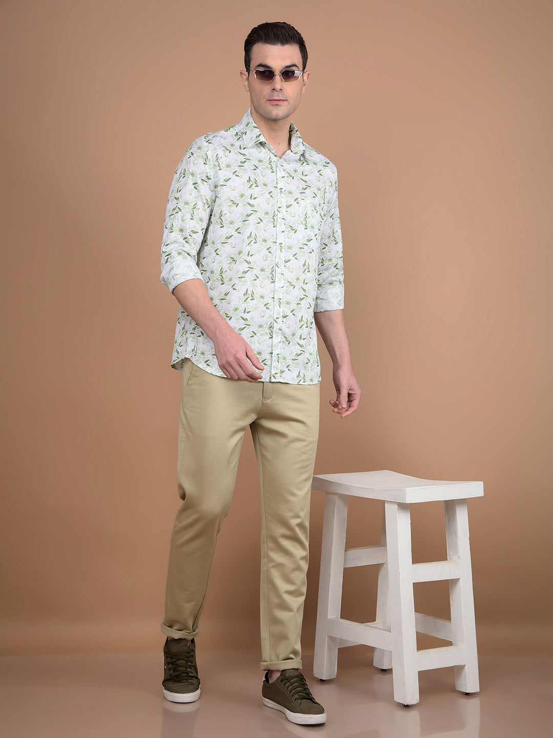 Green Floral Print 100% Cotton Shirt