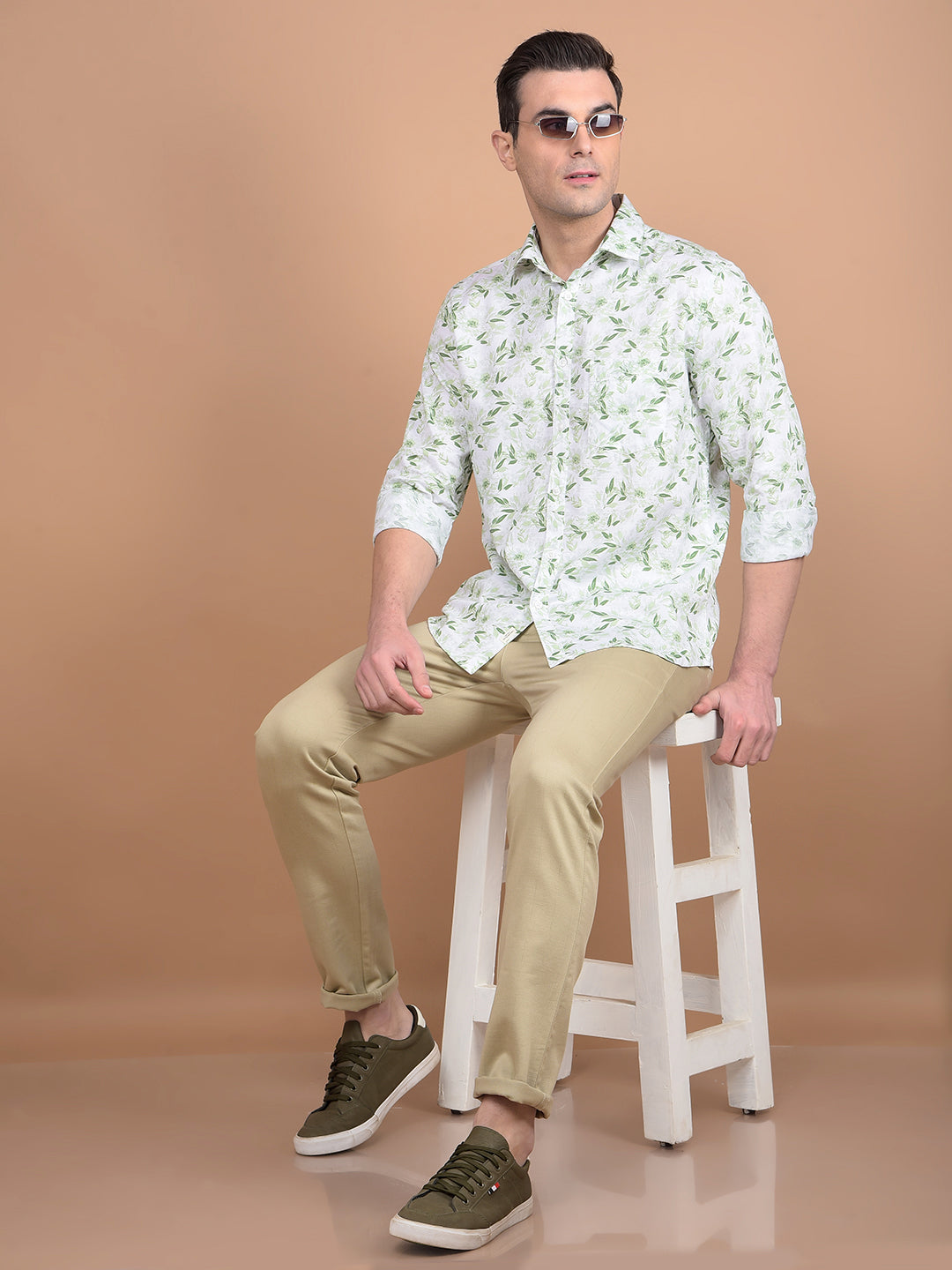 Green Floral Print 100% Cotton Shirt