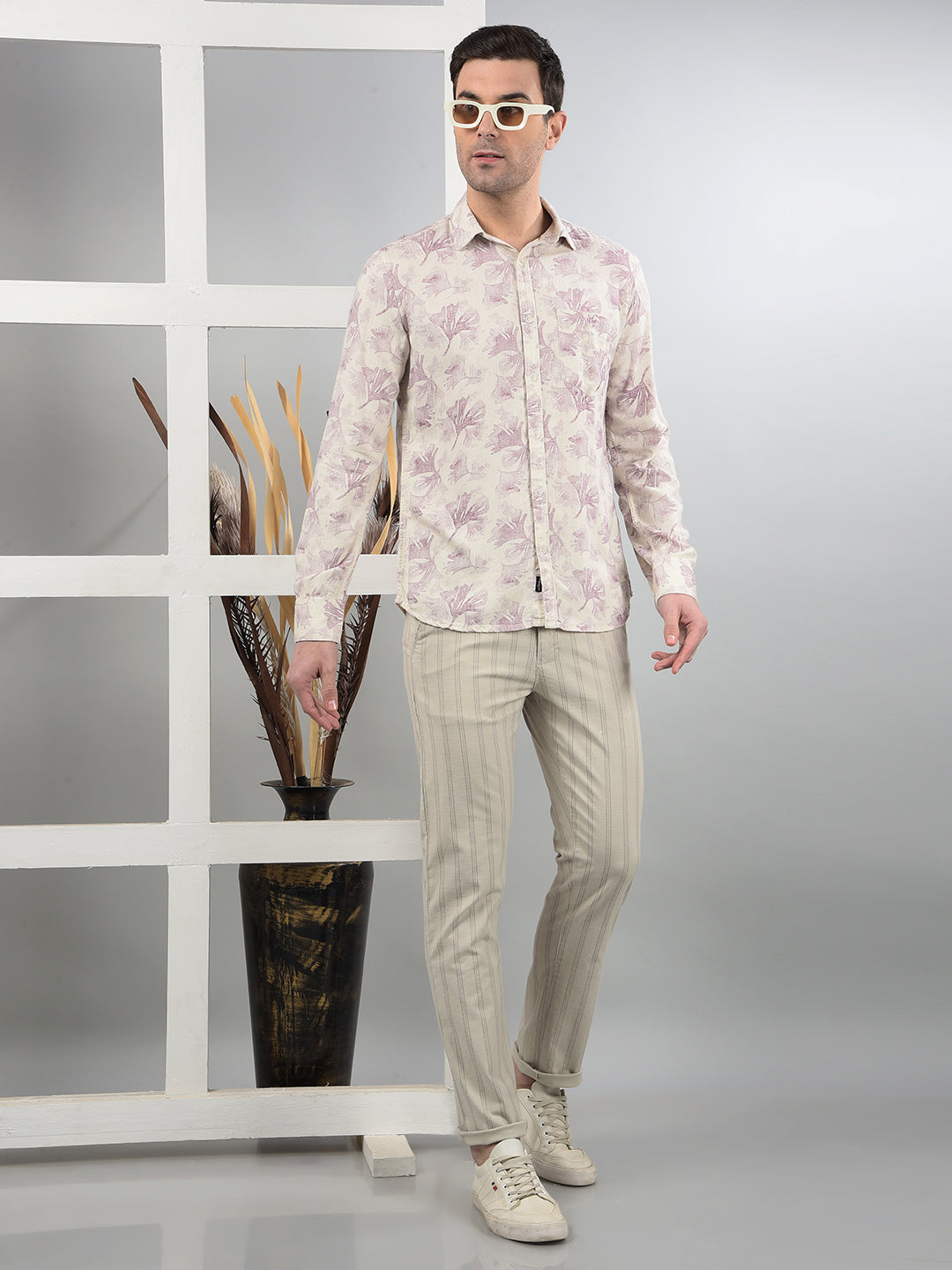 Purple Floral Print Shirt-Men Shirts-Crimsoune Club