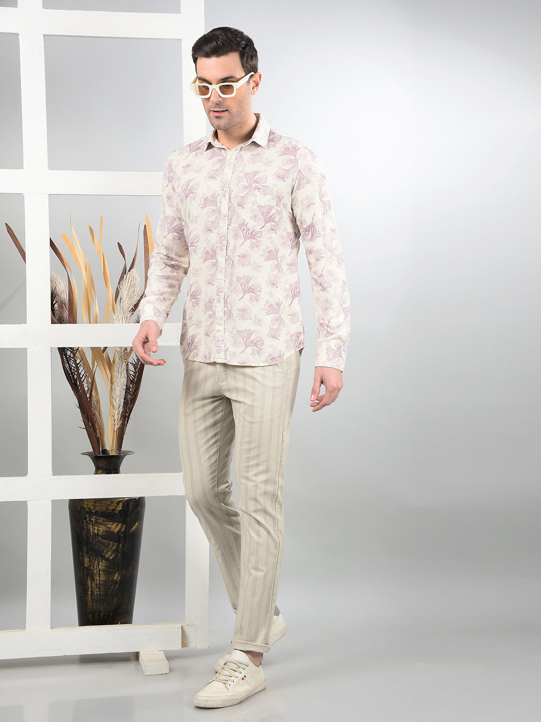 Purple Floral Print Shirt-Men Shirts-Crimsoune Club