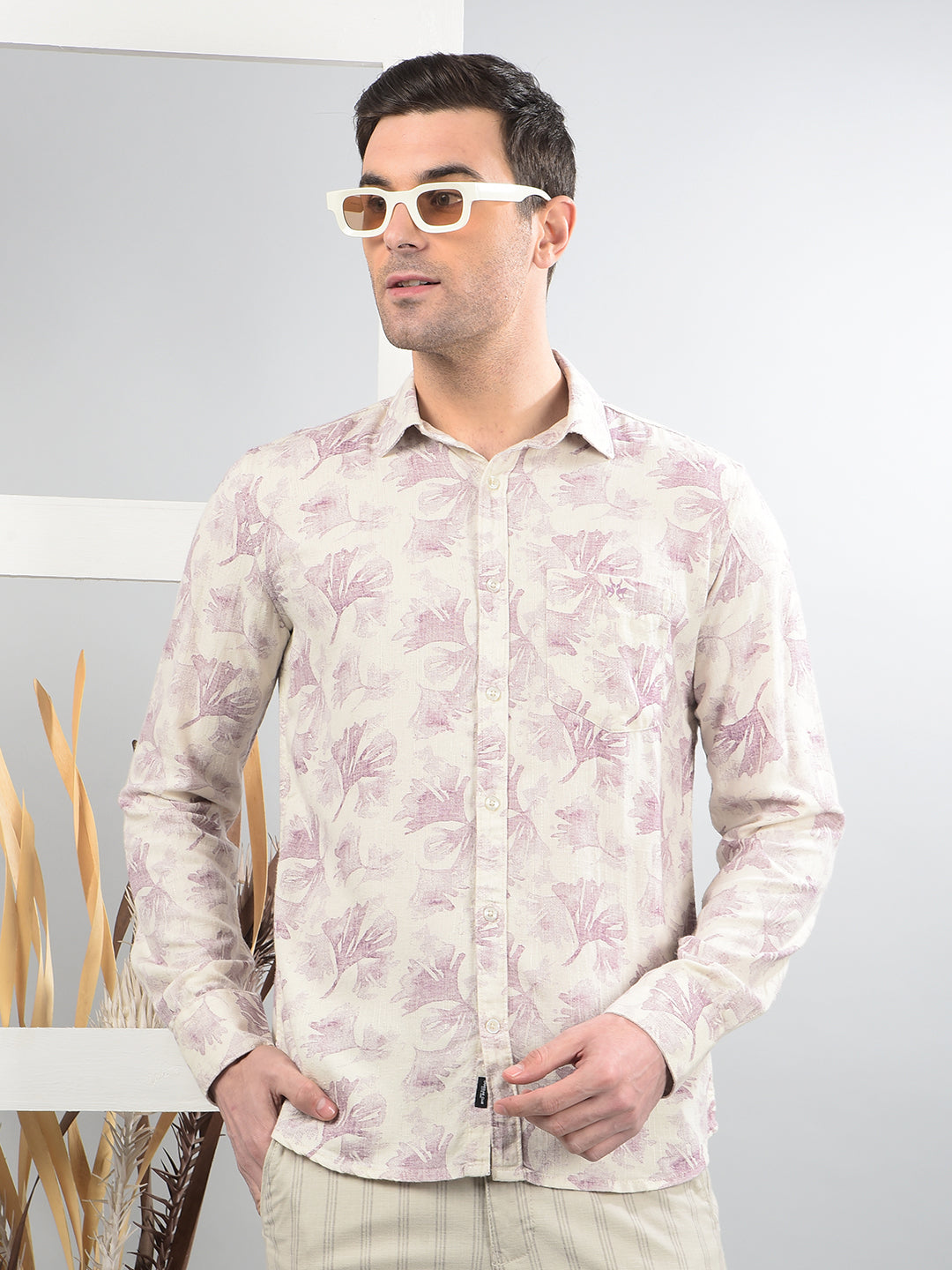 Purple Floral Print Shirt-Men Shirts-Crimsoune Club