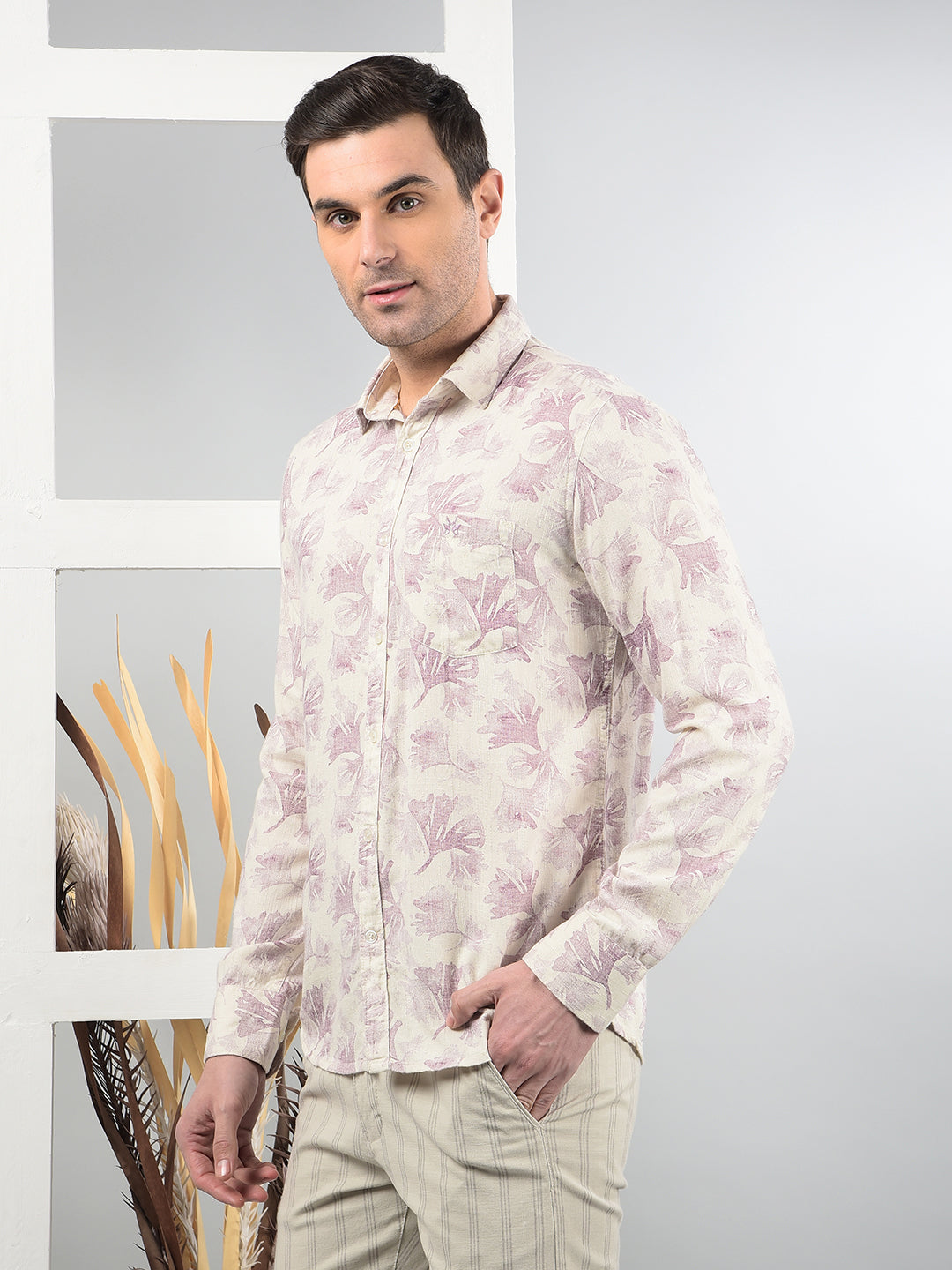 Purple Floral Print Shirt-Men Shirts-Crimsoune Club