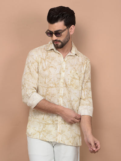 Olive Floral Print Linen Shirt