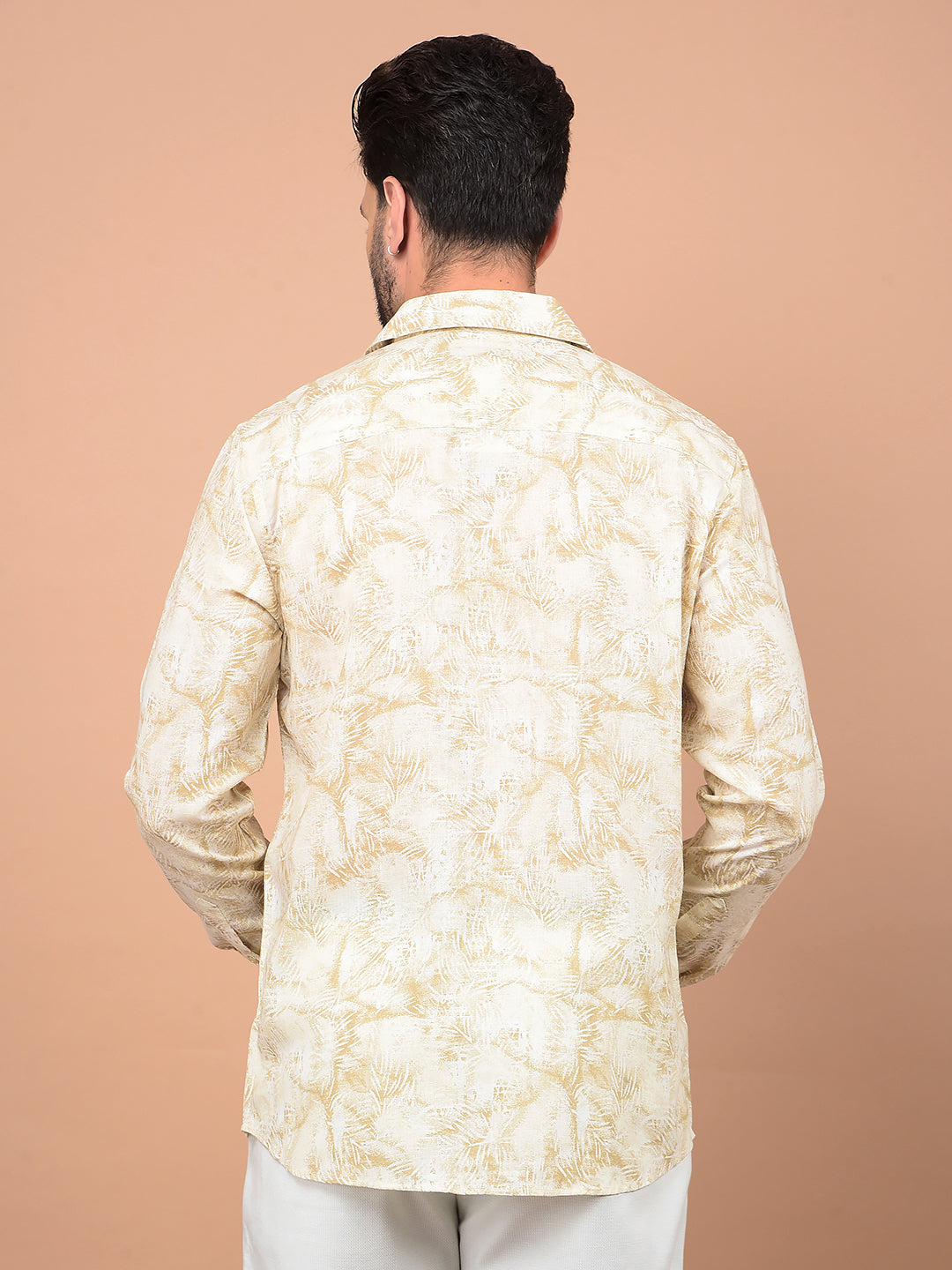 Olive Floral Print Linen Shirt