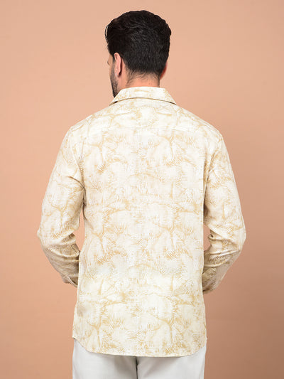 Olive Floral Print Linen Shirt