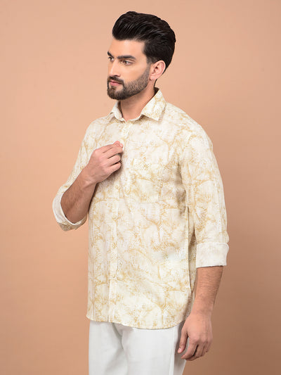 Olive Floral Print Linen Shirt