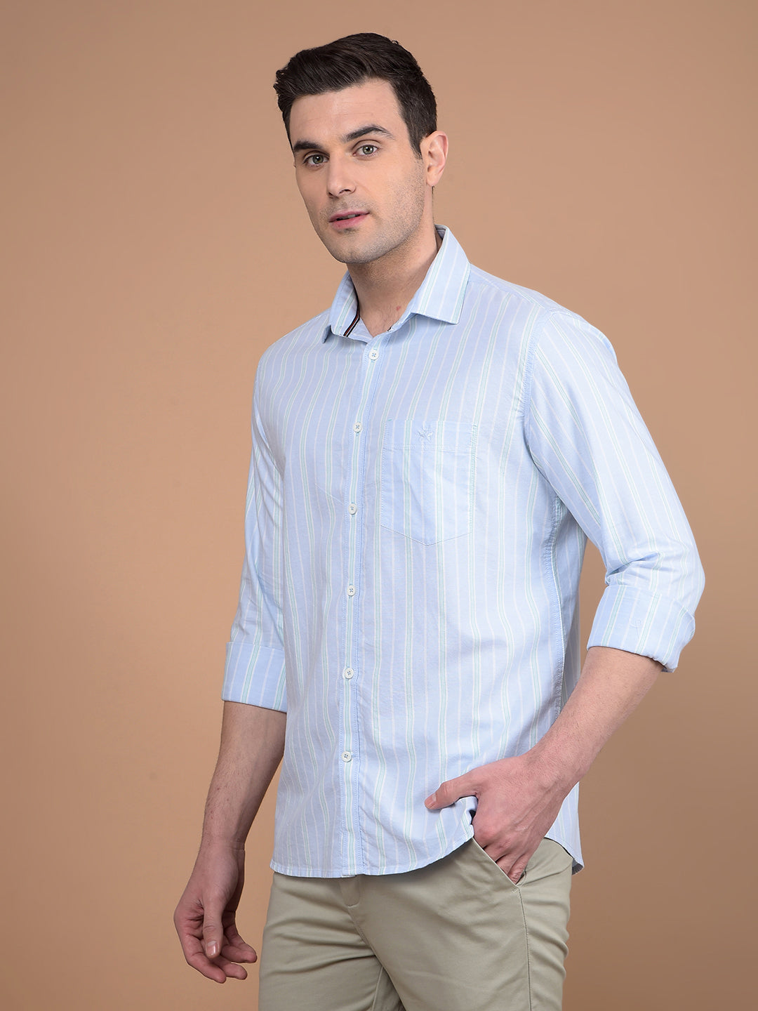 Blue Vertical Stripes 100% Cotton Shirt