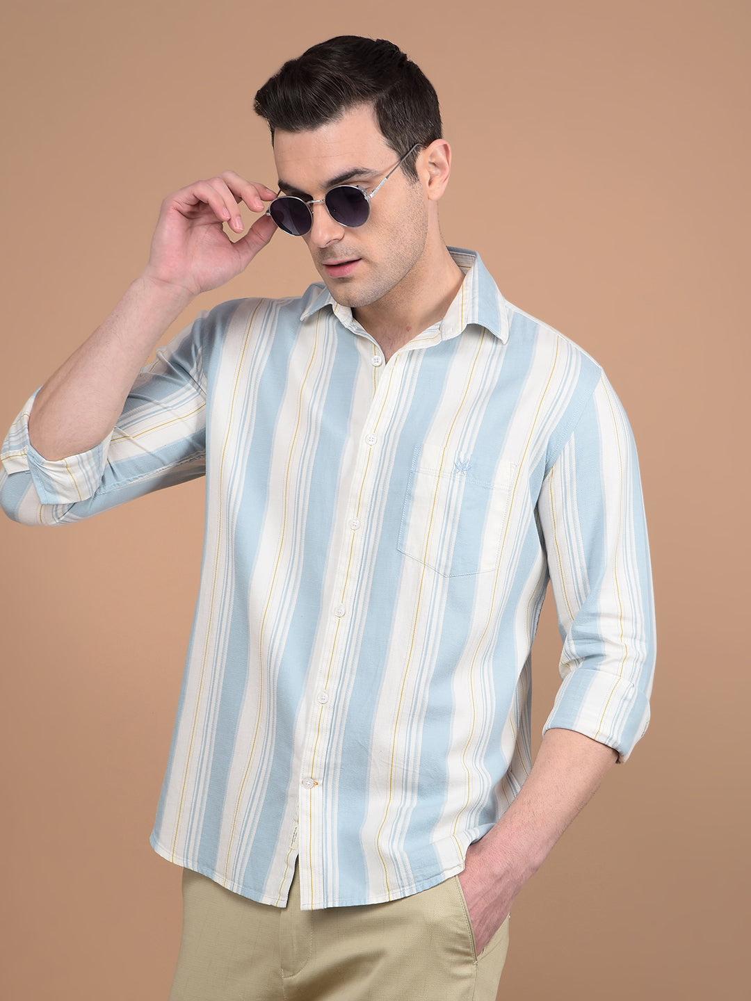 Blue Vertical Stripes 100% Cotton Shirt