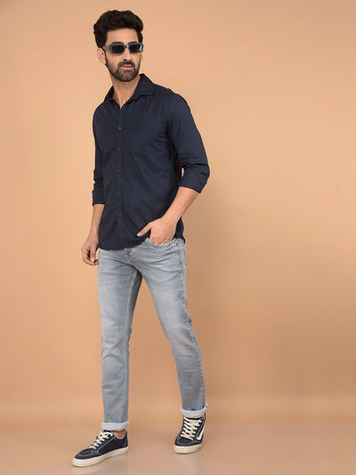 Navy Blue Printed Shirt-Men Shirts-Crimsoune Club