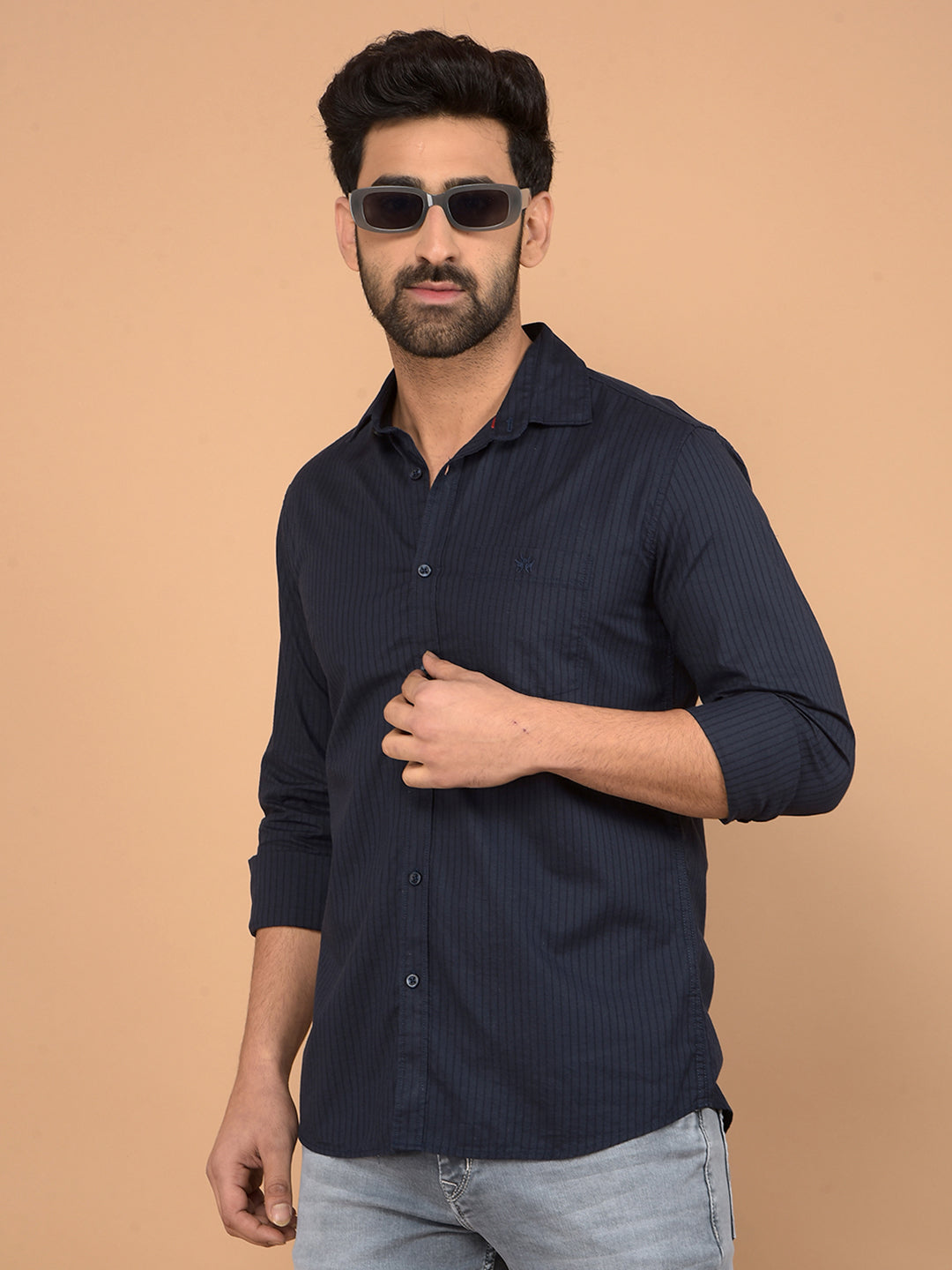 Navy Blue Printed Shirt-Men Shirts-Crimsoune Club