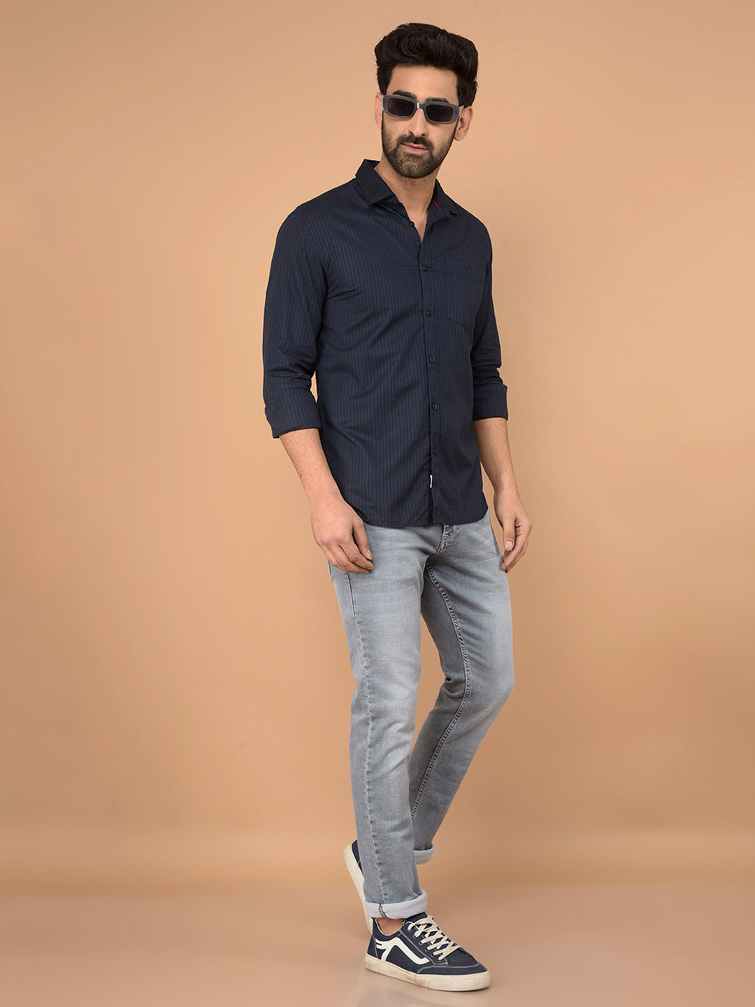 Navy Blue Printed Shirt-Men Shirts-Crimsoune Club