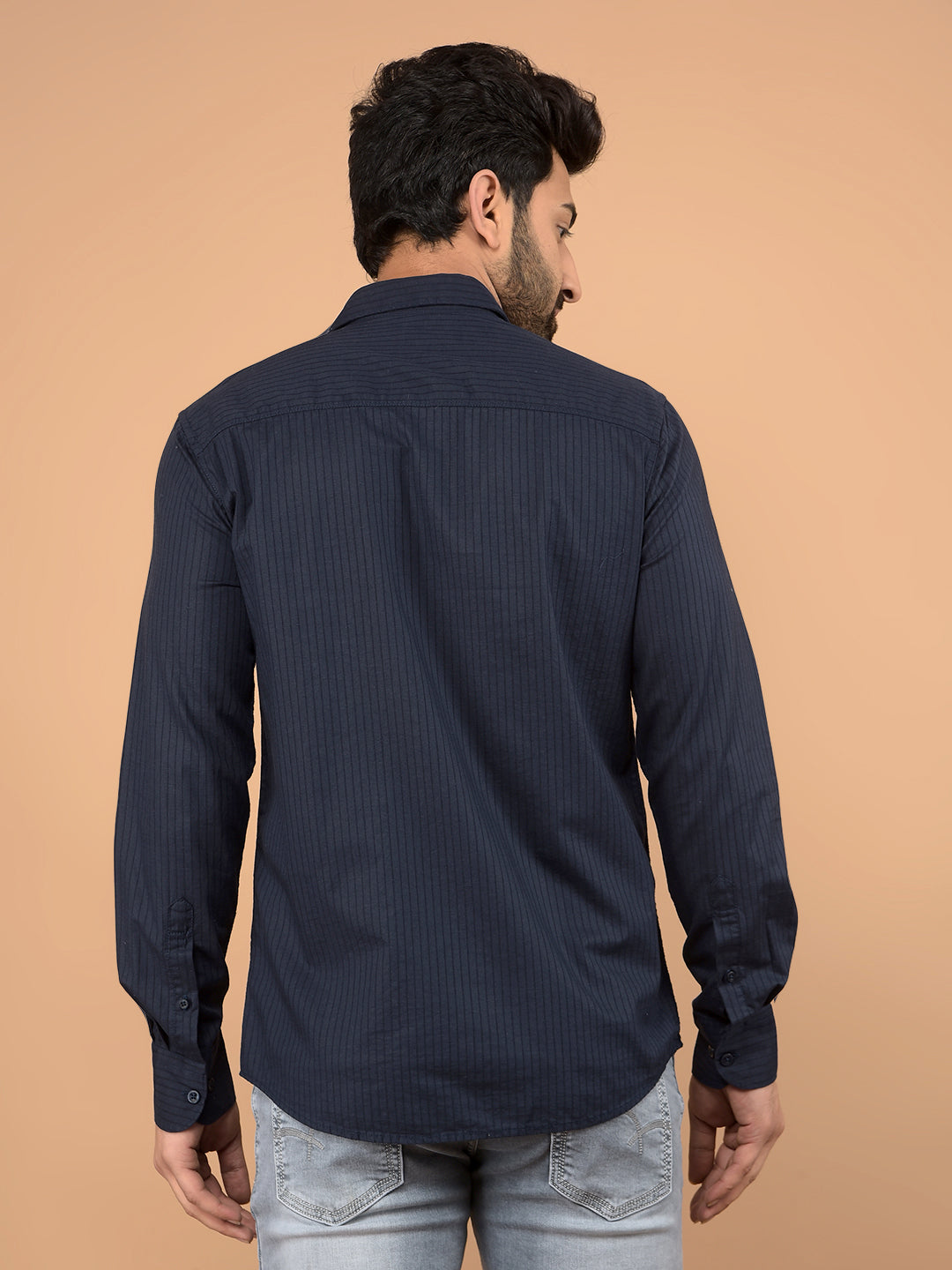 Navy Blue Printed Shirt-Men Shirts-Crimsoune Club