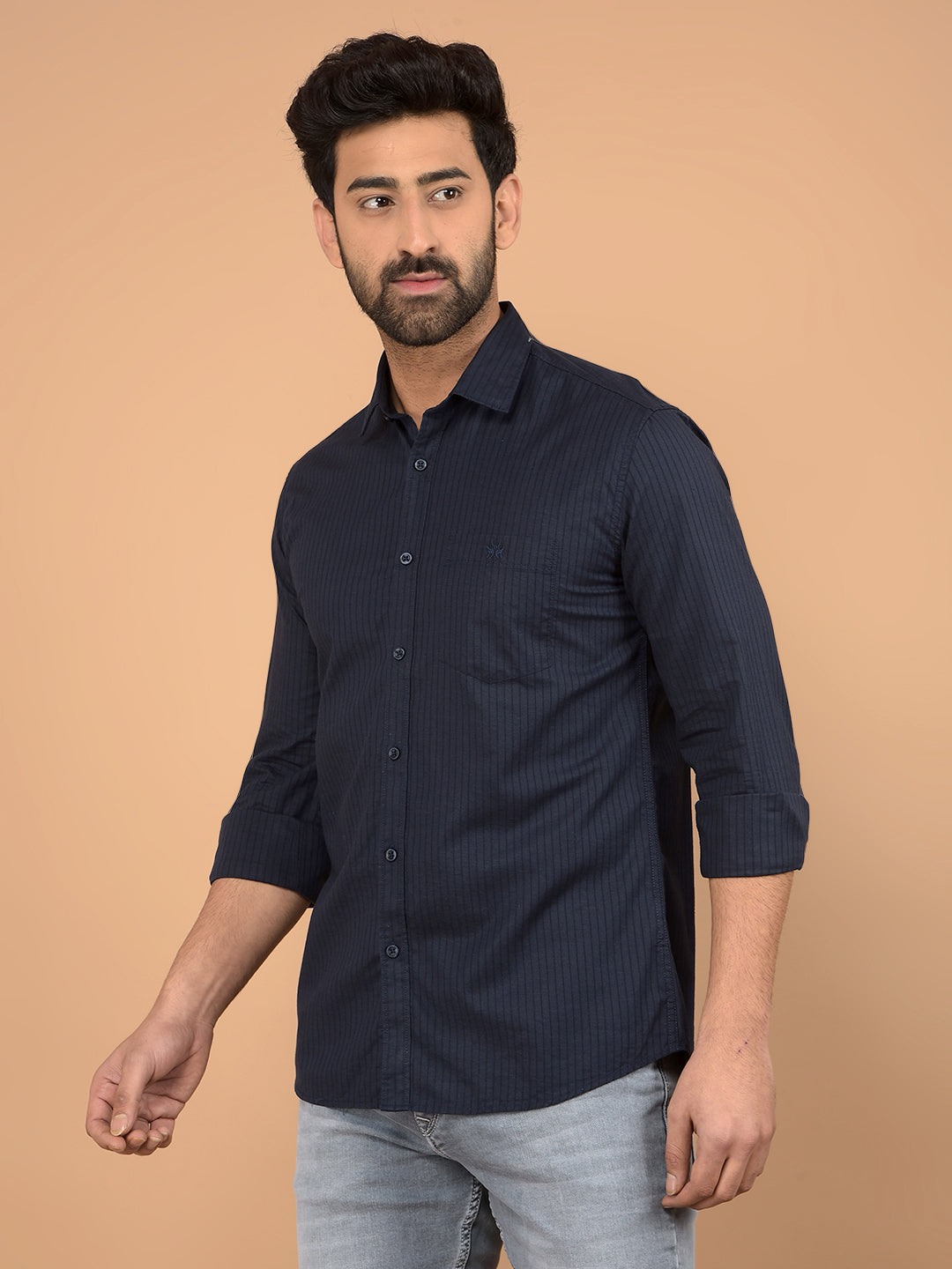 Navy Blue Printed Shirt-Men Shirts-Crimsoune Club