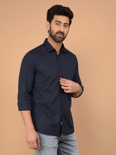 Navy Blue Printed Shirt-Men Shirts-Crimsoune Club