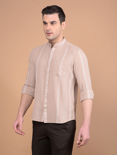 Brown Vertical Stripes 100% Cotton Shirt