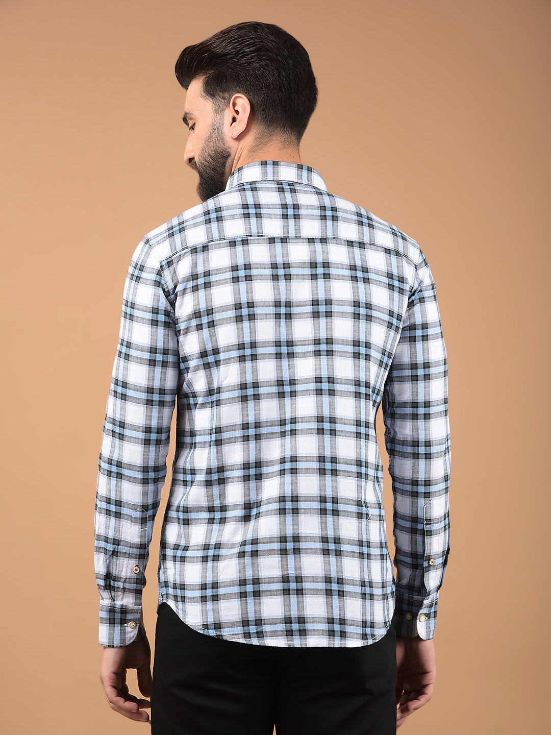 Blue Checked Kurta-Men Kurtas-Crimsoune Club