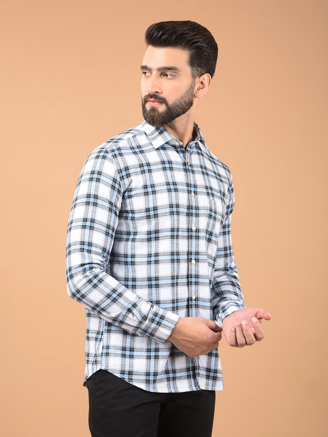 Blue Checked Kurta-Men Kurtas-Crimsoune Club