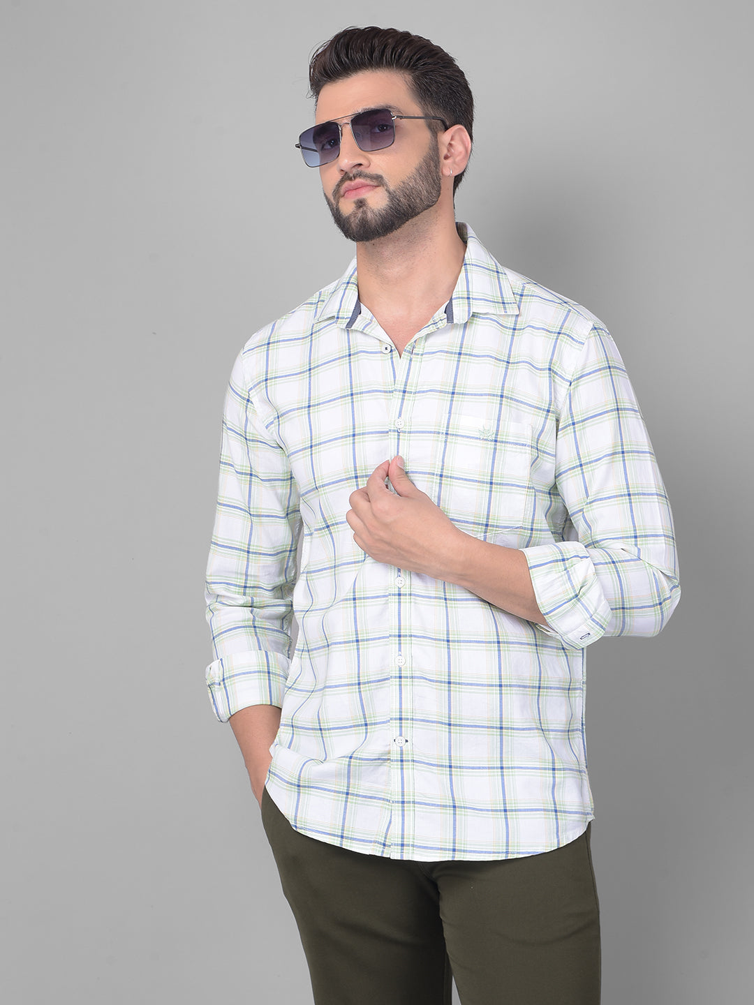 White Checked Shirt-Men Shirts-Crimsoune Club