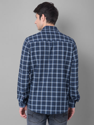 Navy Blue Checked Shirt-Men Shirts-Crimsoune Club