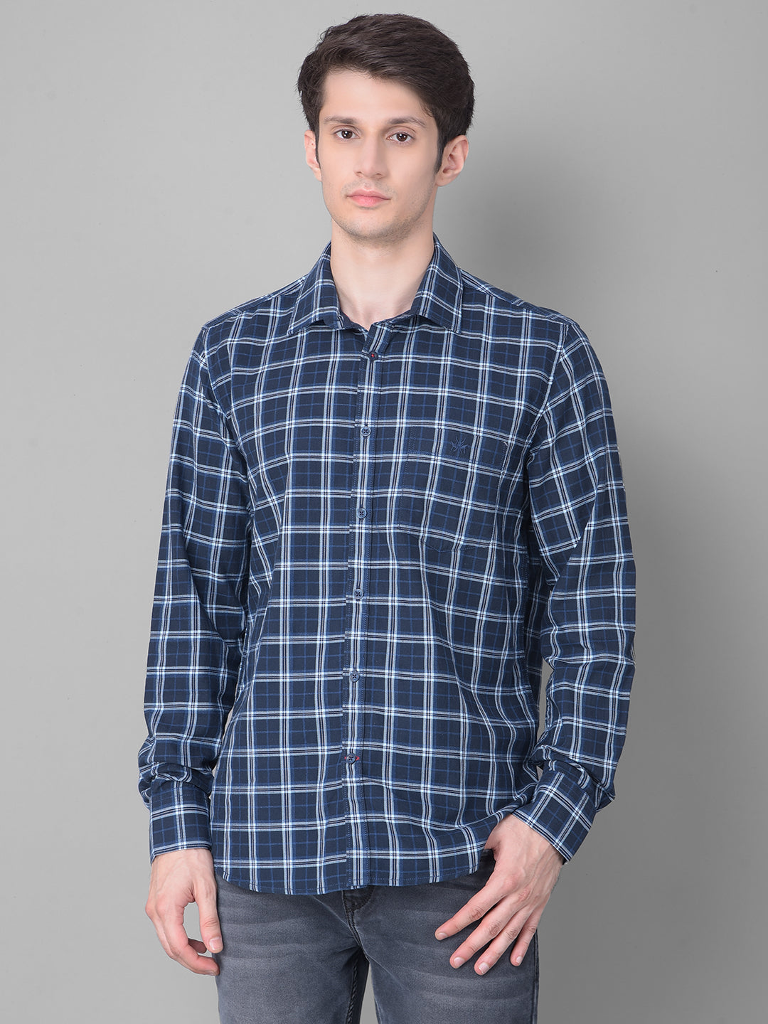 Navy Blue Checked Shirt-Men Shirts-Crimsoune Club