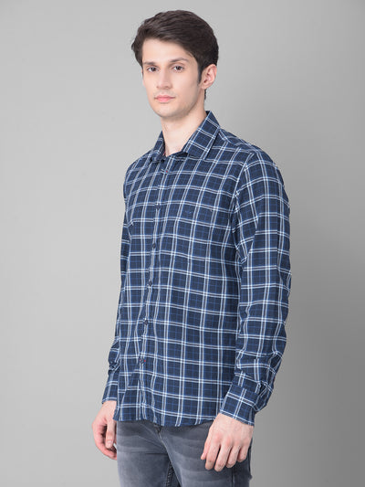 Navy Blue Checked Shirt-Men Shirts-Crimsoune Club