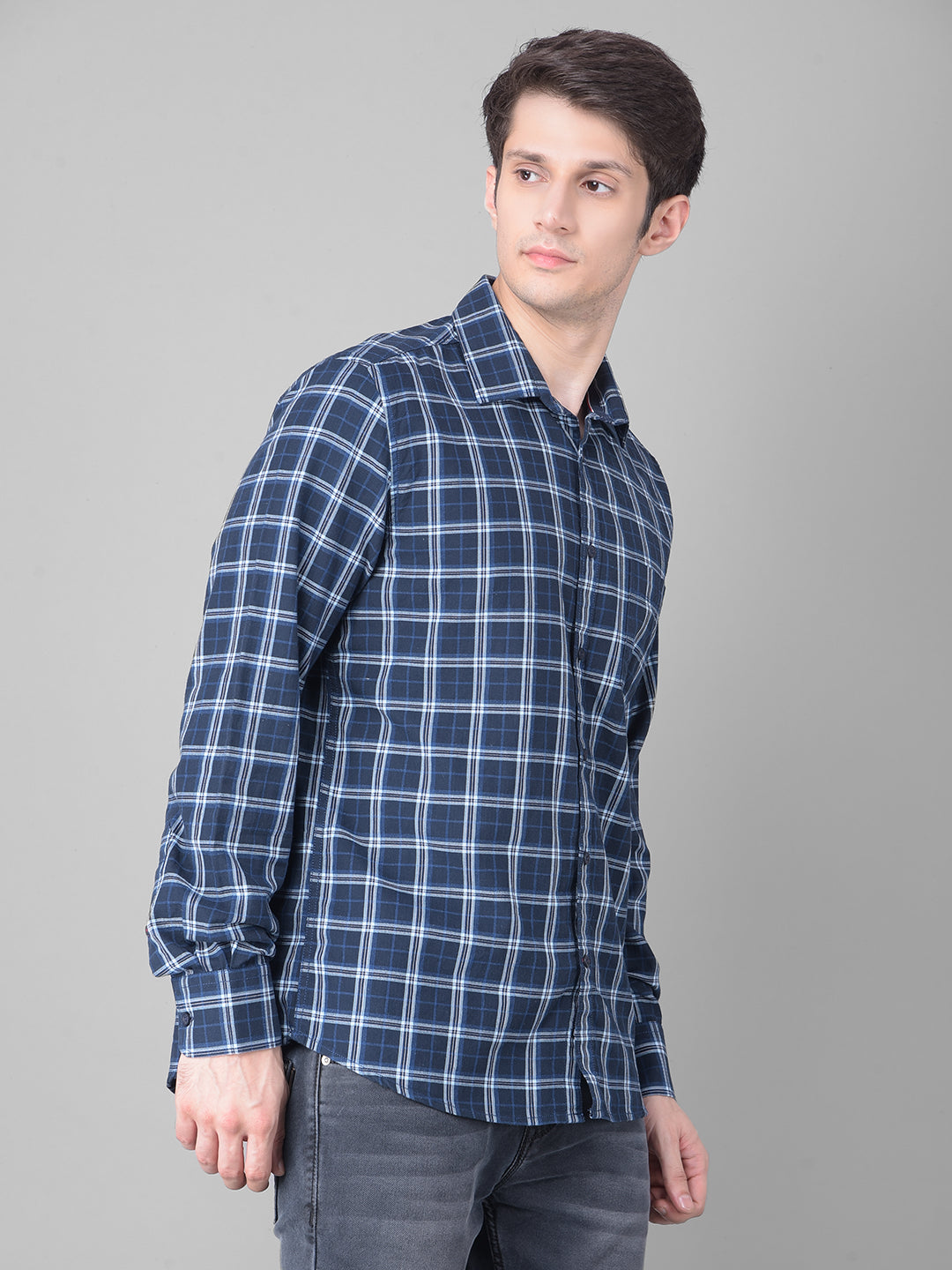 Navy Blue Checked Shirt-Men Shirts-Crimsoune Club