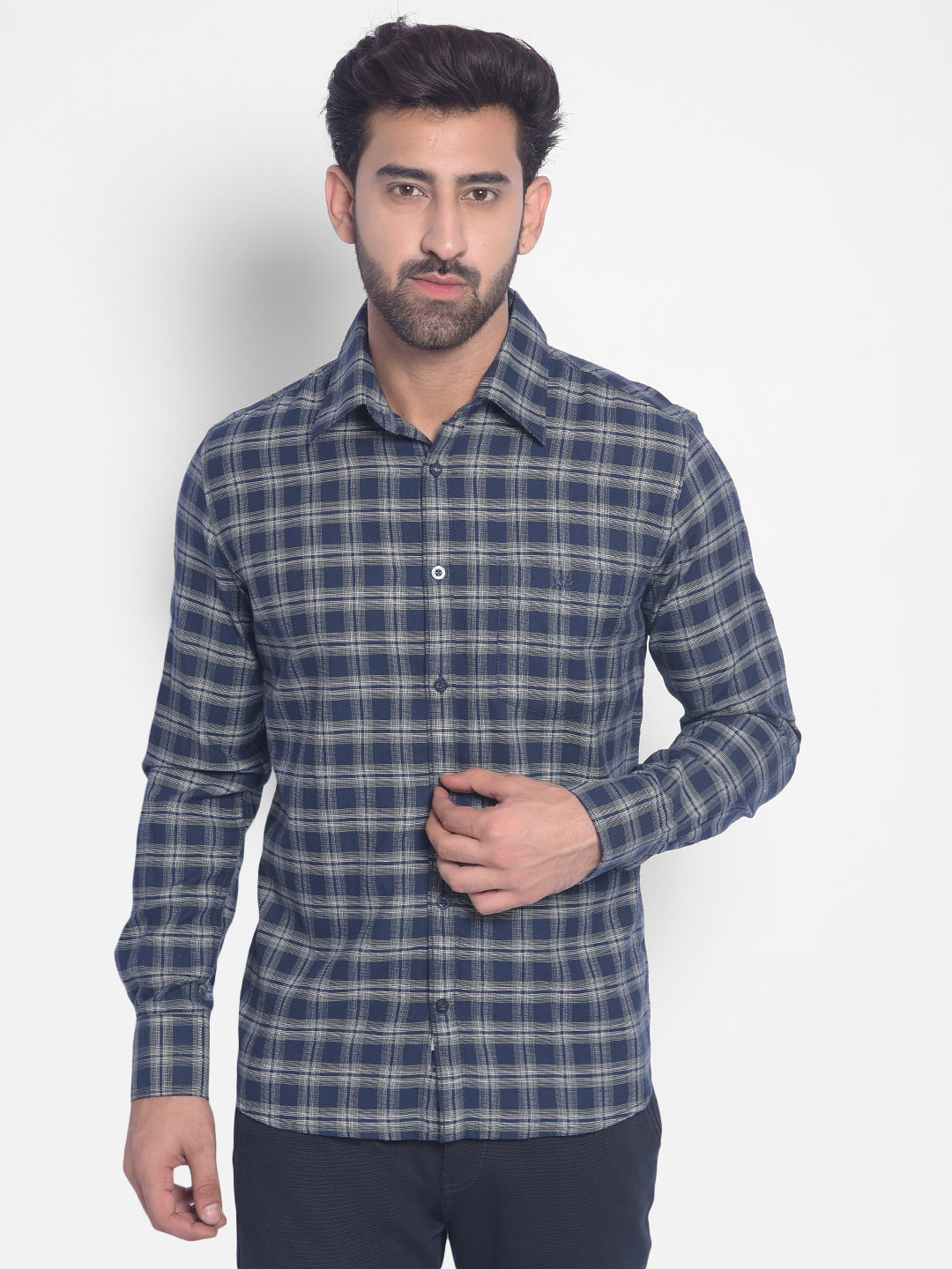 Navy Blue Checked Shirt-Men Shirts-Crimsoune Club