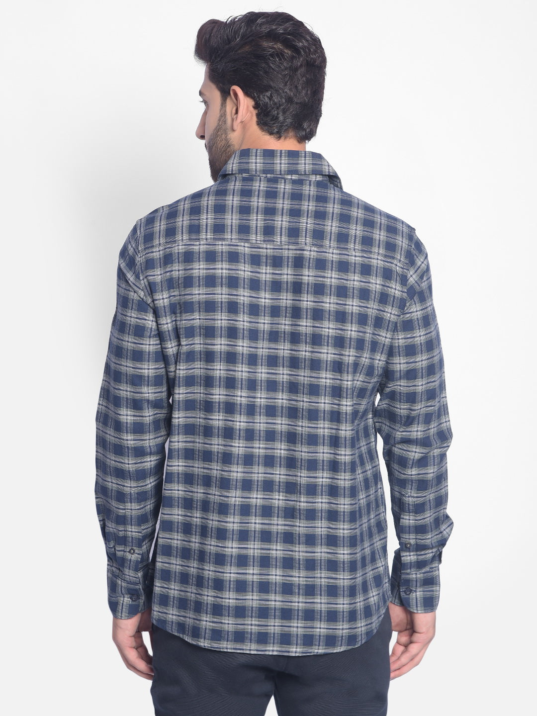 Navy Blue Checked Shirt-Men Shirts-Crimsoune Club