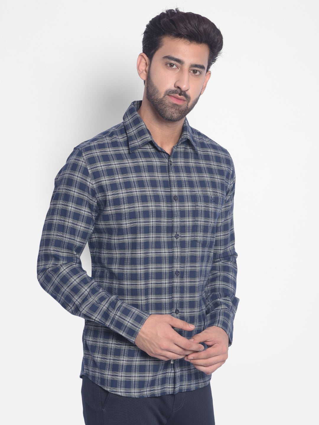 Navy Blue Checked Shirt-Men Shirts-Crimsoune Club