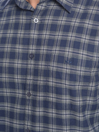 Navy Blue Checked Shirt-Men Shirts-Crimsoune Club