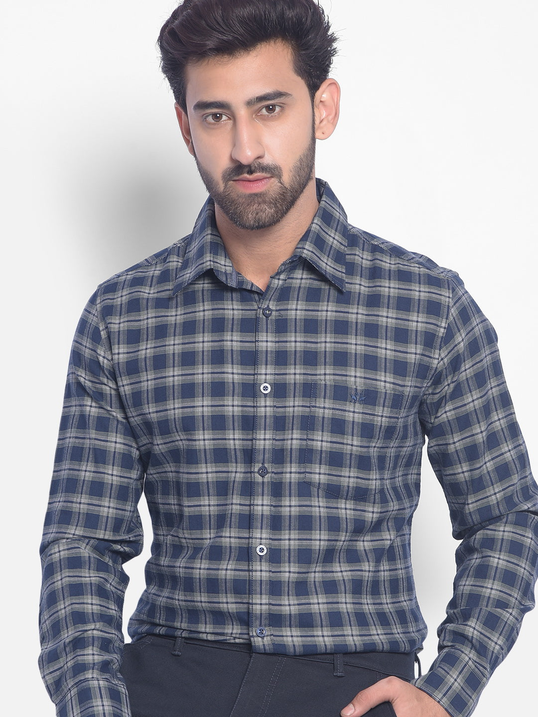 Navy Blue Checked Shirt-Men Shirts-Crimsoune Club