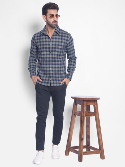 Navy Blue Checked Shirt-Men Shirts-Crimsoune Club