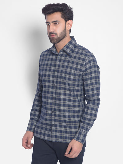 Navy Blue Checked Shirt-Men Shirts-Crimsoune Club