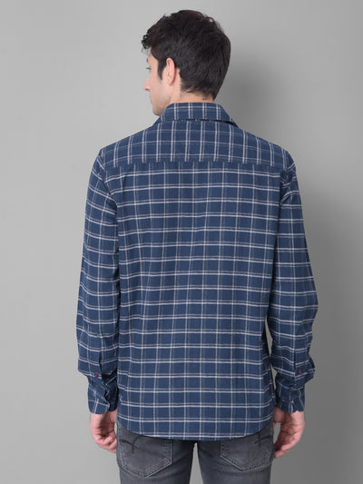 Navy Blue Checked Shirt-Men Shirts-Crimsoune Club